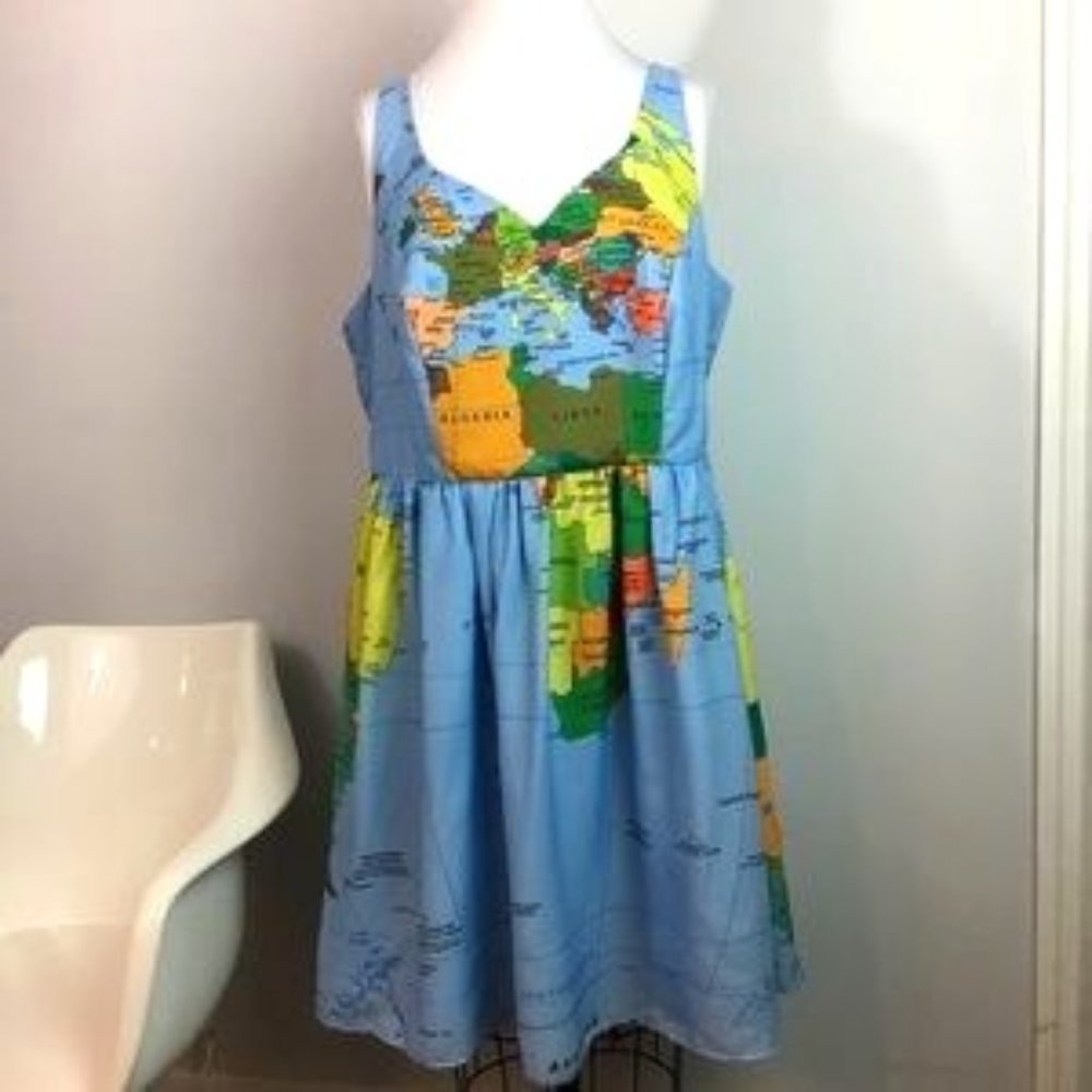 Modcloth Worldly Whimsy A-Line Dress, Map Dress